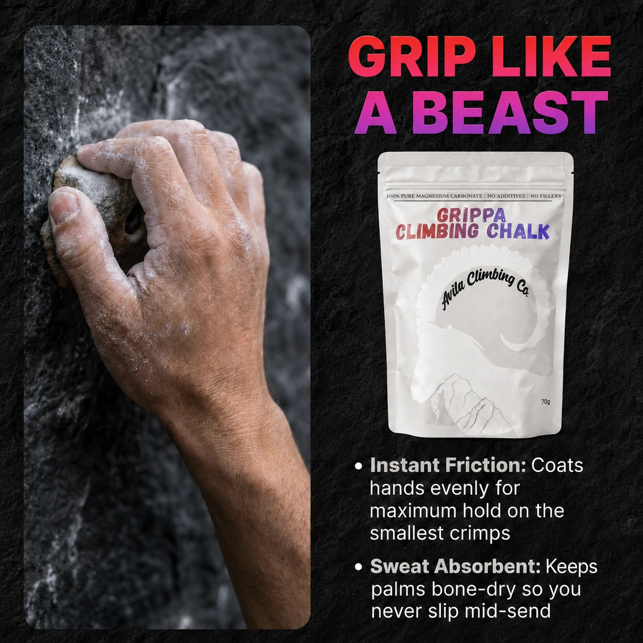 Grippa Climbing Chalk — 70g Loose Powder & Chunks
