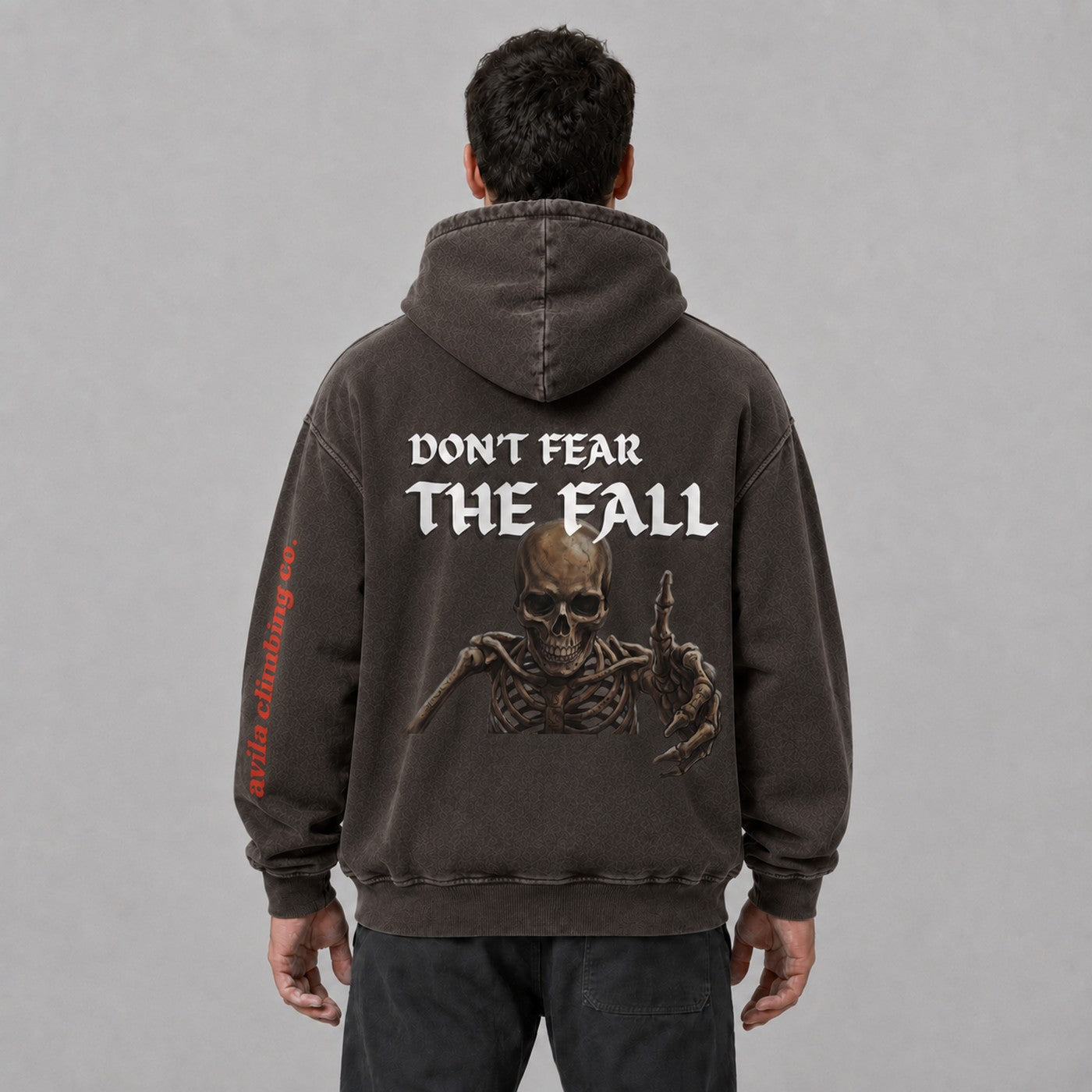 Avila Climbing Co. Dead Point Hoodie — basalt, worn back