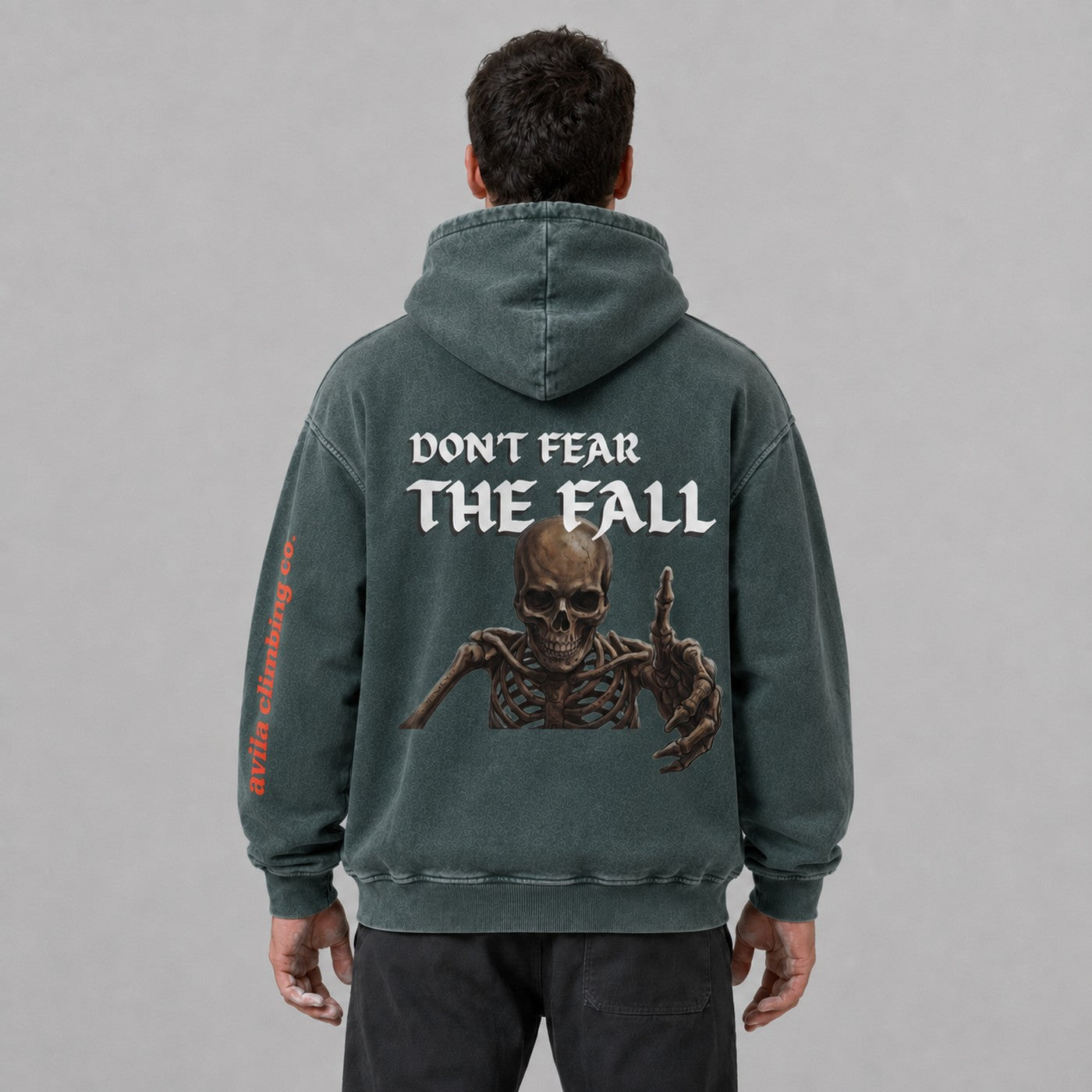 Avila Climbing Co. Dead Point Hoodie — forest green, worn back