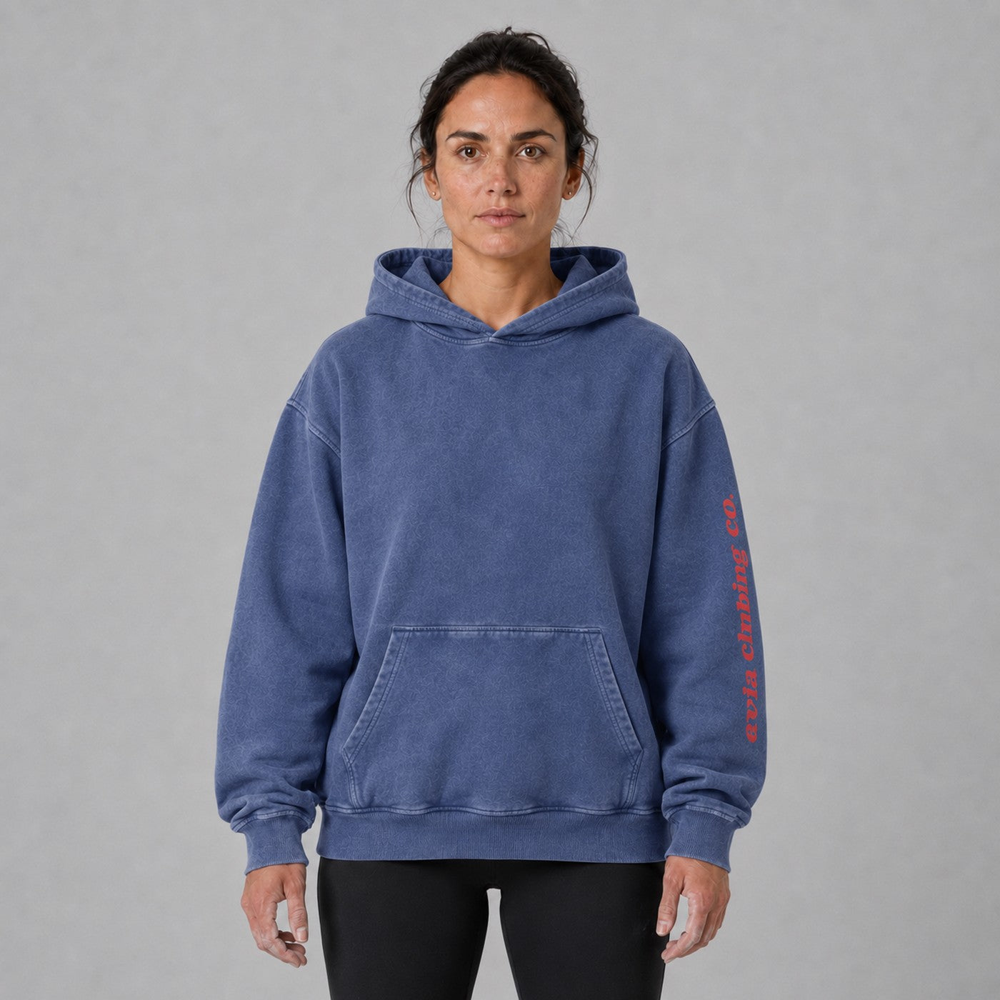 Avila Climbing Co. Dead Point Hoodie — obsidian blue, worn front