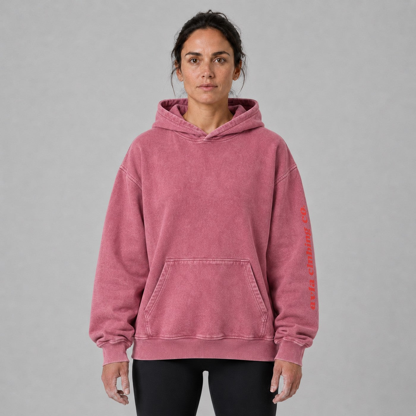 Avila Climbing Co. Dead Point Hoodie — ruby, worn front