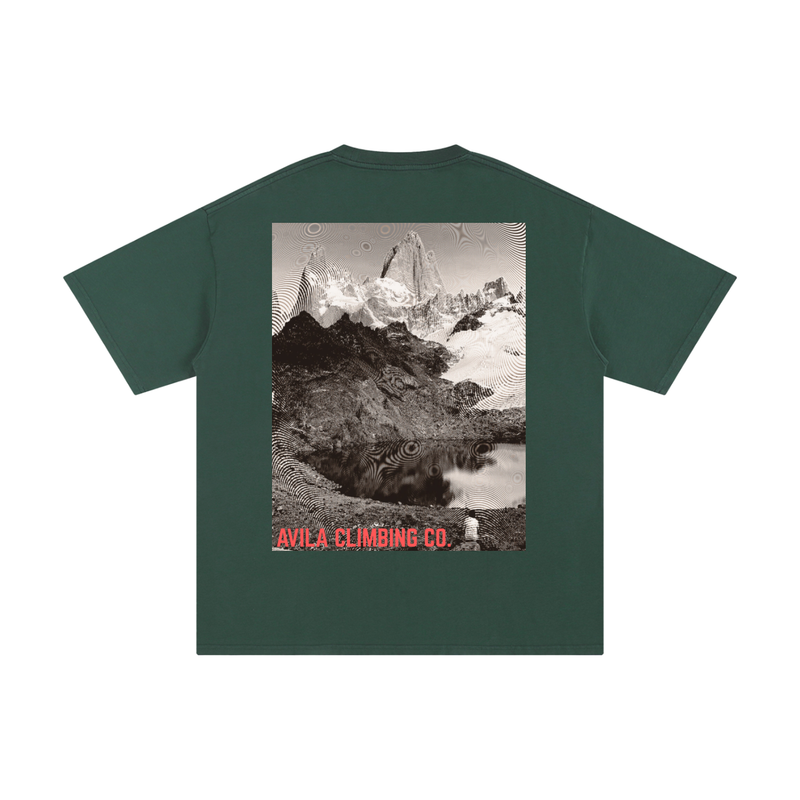 Avila Climbing Co. Fitz Roy Dreams heavyweight cotton climbing tee — forest green, back